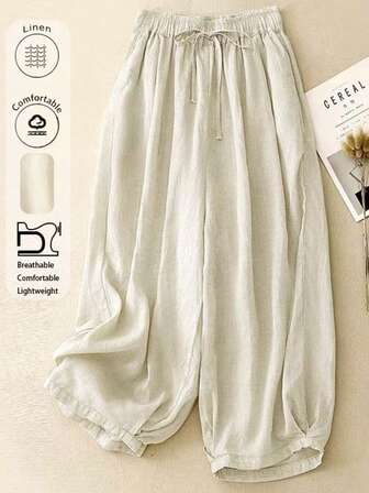 Comfortable Leisure Linen High-Waist Stretch Autumn/Summer Trousers With Draping Effect
