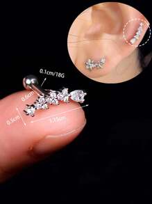 1PC Stainless Steel Cartilage Stud Earrings Crystal CZ Leaf Flower Star Moon Screw Back Earrings Tragus Helix Flat Rook Conch Standard Piercing Jewelry For Women