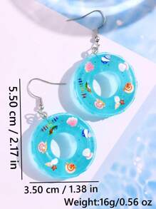 1 Pair Of Creative & Cute Mini Blue Swimming Ring Earrings For Women, Beach/Vacation Jewelry