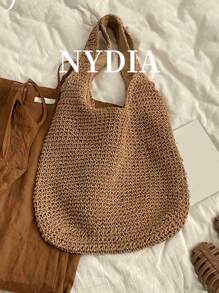 Bolso de playa grande de paja con capacidad de carga, bolso de hombro bohemio para mujer y dama, bolso de viaje