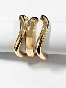 3 Pcs Golden Color Chunky Bracelets Set For Women Water Proof Bangles Set Basic Design Stacked Bracelet - Gold Bracelet 3-piece Set - View 3