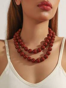 1pc Bohemian Style Multi-Layer Plastic Acrylic Beaded Necklace, Geometric Circle Pattern, Handmade, Suitable For Festival And Daily Wear - Bead Necklace - View 29