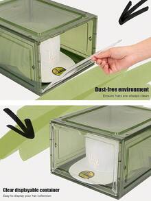 Caja organizadora paquete de 6 unidades, cajas apilables transparentes para almacenamiento y exhibición de gorras de béisbol con puerta magnética, cada una puede contener 8 gorras (Verde) - Verde_ - Ver 10