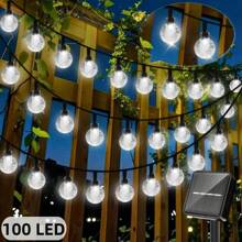 1pc Solar Crystal String Lights - 20/100/200 LED Fairy Lights With 8 Lighting Modes, Button Control Switch, Ideal Decorative Lights For Outdoor Wedding, Patio, Garden, Fence, Christmas And Halloween Parties