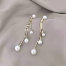 1 pieza de aretes de cadena con perla y borla de estilo minimalista y vintage, aretes elegantes de moda para mujer, aptos para boda, regalo de dama de honor, perla blanca