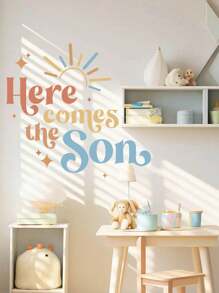 1pc "Here Comes The Son" English Quote Baby Shower Arch Backdrop, Gender Reveal Party Decoration Room Decor Home Decor Stickers Wall Stickers Wall Decor