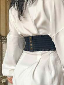 1 件女式深色朋克风格 PU 皮革弹力抽绳腰带，适合万圣节派对或日常穿着 - 黑色 - 查看 4