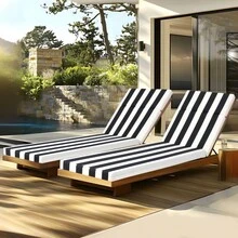 2 Piezas Juego de Cojines para Tumbona de Interior/Exterior, Cojín para Muebles de Exterior con Ataduras, Cojín para Asiento de Patio para Césped, Piscina y Playa, 75" X 22.8" X 2" (Rayas Negras/Blancas)-6504 - Multicolor - Ver 3
