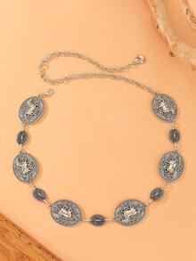 Turquoise & Jasper Inlaid Chain Fashion Waist Chain, Decoration For Women Dress, European & American Cross-Border Summer, School