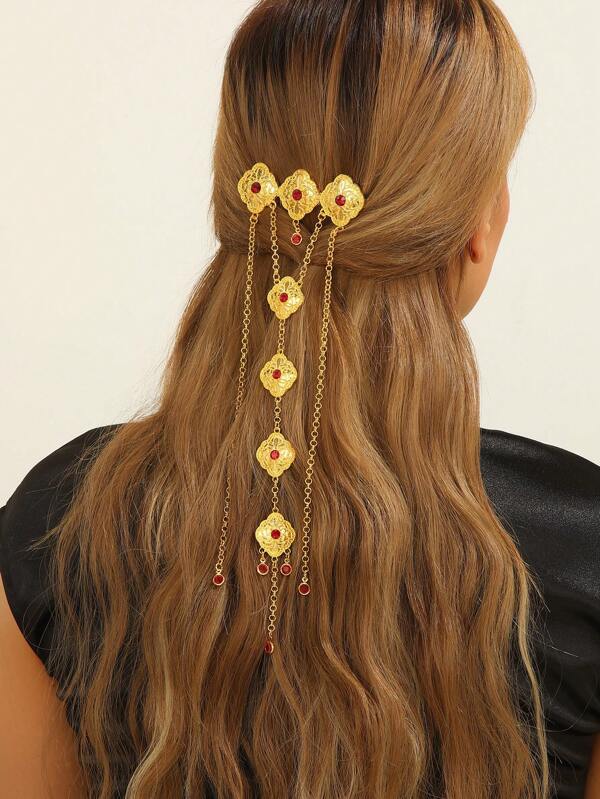 قلادة شعر من سلسلة رأس بلورية متدلية بشكل هندسي ذهبي اللون، إكسسوار شعر أنيق للنساء، تيجان عرائس وإكسسوارات رأس للاستخدام اليومي