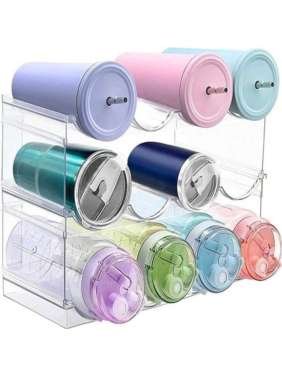 Estante apilable de plástico para botellas de agua, organizador de almacenamiento de alimentos para gabinete de cocina, refrigerador, sostiene botellas de hasta 40 onzas