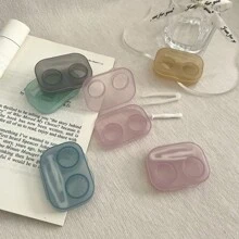 1PC/2PCS/5PCS Retro Chic Candy Color Mini Contact Lens Case Color Contact Lens Case Set With Mirror Compact Portable Immersion Storage Set Eye Contact Lens Color Contact Lens Case