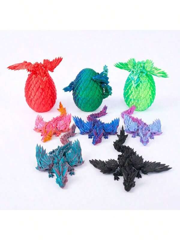 1 pezzo Set di uova di drago stampate in 3D, ornamento figurina di drago volante, giocattolo figurina con ali e giunti mobili, giocattolo divertente e creativo per rilassarsi, i colori stampati possono essere casuali