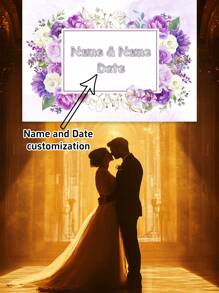 1pc Customizable Purple Floral Background, Romantic Engagement Wedding Anniversary Bridal Party Decoration Prop