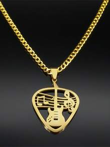 Collar colgante de púa de guitarra de música rock de acero inoxidable para mujer/hombre, cadena punk con nota musical de bajo