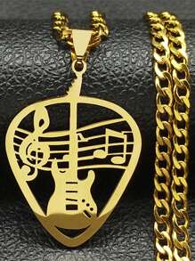 Collar colgante de púa de guitarra de música rock de acero inoxidable para mujer/hombre, cadena punk con nota musical de bajo