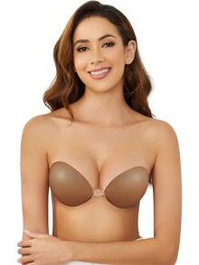 Sujetador adhesivo invisible de silicona con efecto push-up - sin espalda, sin tirantes para mujeres con cubrepezones - halloween - café - Ver 8