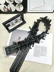 1pc Bowknot Boho Casual Wide Woven PU Leather Low Waist Belt, Y2K Harajuku Cyber Punk Aesthetics, Sexy Waist Decor Accessory For Skirts, Pants, Daily Wear, Dates, Street Style, Holidays