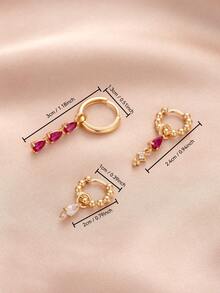 3 件套优雅粉色方晶锆石水晶水滴吊坠耳环套装，适合日常佩戴、约会、派对、节日、女士礼物 - 金黃色 - 查看 5