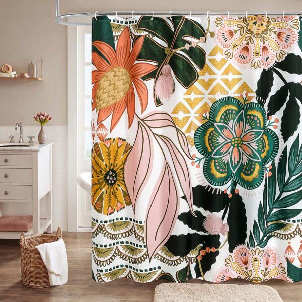 1PC Boho Floral Shower Curtain , Shower Curtains For Rustic Vintage Bathroom Decor, Colorful Flower Shower Curtain Bathroom Accessories Back To School