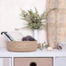 1 pieza/Set de 3 piezas Cesta de almacenamiento redonda de ratán trenzado rústico, adecuada para juguetes, productos cosméticos, decoración del hogar, regalo de boda, y diversos eventos de celebración - Marrón - Ver 4