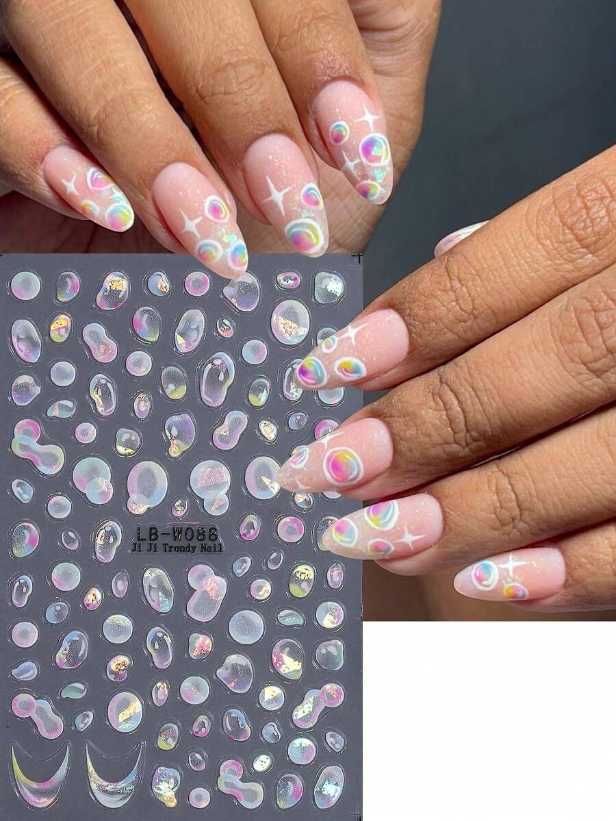 1 件夏日梦幻泡泡美甲贴纸可爱激光泡泡自粘美甲贴纸美甲装饰贴花 - 彩色 - 查看 1