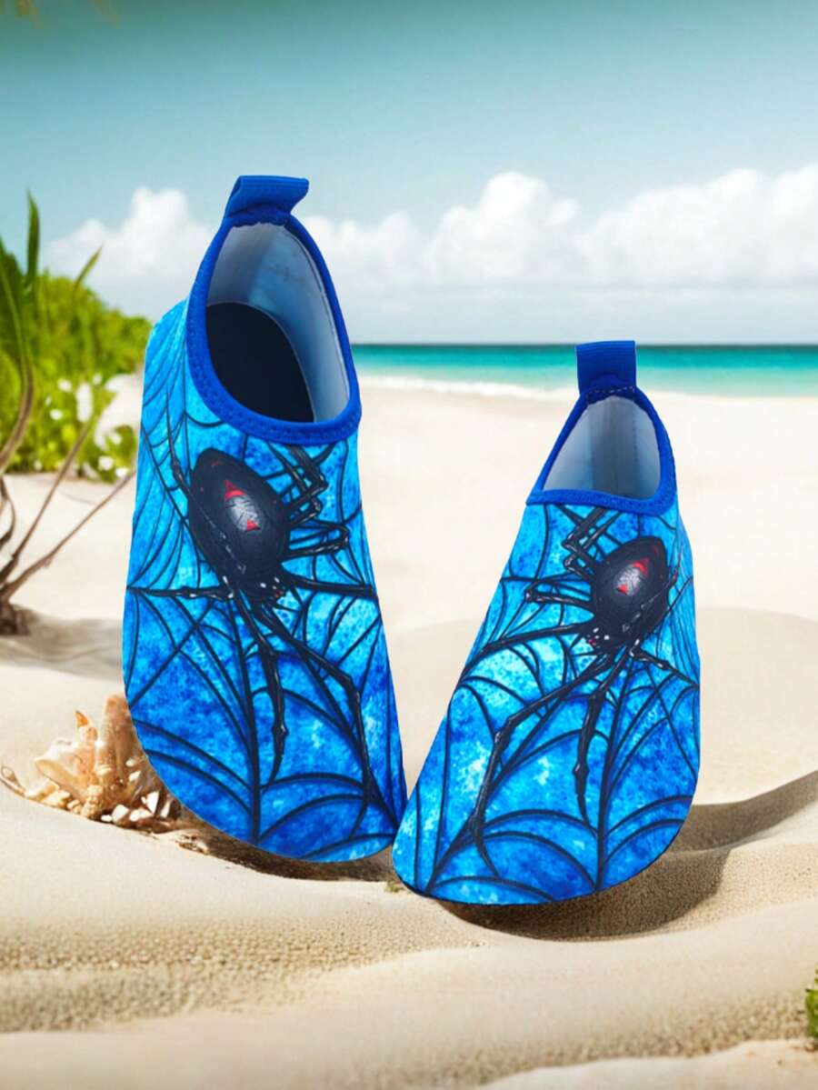 Kids Outdoor Beach Shoes, Boys Blue Large Spider Design Soft Bottom Lightweight Breathable Water Shoes - Blue - View 1