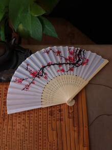 1pc/3pcs Chinese Style Ink Painting Plum Blossom Female Folding Fan Silk Fan Wedding Elegant Plum Blossom Silk Fan Summer Cooling,Beach,Travel