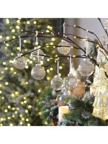 Set de 10 bolas de Navidad con decoración de champán y set de 5 ramitas de baya artificial con brillo para decorar el árbol de Navidad, adornos colgantes irrompibles para decorar el hogar, la boda, la oficina y las fiestas