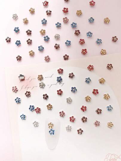 5 قطع / 10 قطع / 50 قطع من إكسسوارات الأظافر لفصلي الربيع والصيف، تصميم زهرة معدنية سبائكية صغيرة، ديكورات فنية للأظافر، منتجات أظافر مزخرفة بزهور ثلاثية الأبعاد من الزجاج المصقول، مجوهرات أظافر لامعة، مناسبة لتزيين الأظافر ولوازم الأظافر