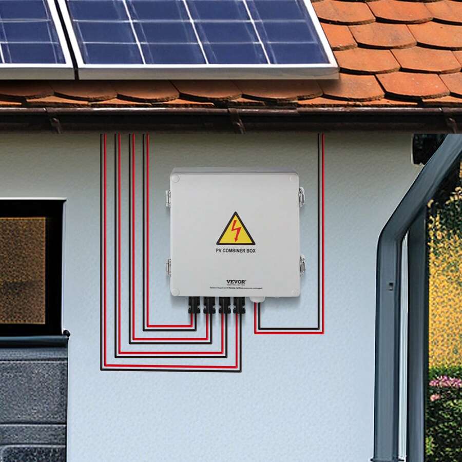 PV Combiner Box, 4 String, Solar Combiner Box With 10A Rated Current Fuse 63A Circuit Breaker Lightning Arrester And Solar Connector, ABS Plastic Case For On / Off Grid Solar Panel System, IP65 - trắng - Xem 1
