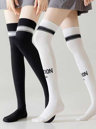 1 双女士运动过膝压力袜，长筒健身、高尔夫、跑步、跳绳、羽毛球弹力压力袜，适合各种运动