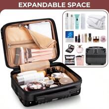 Noverlife 14 Inch Portable Hard Shell Cosmetic Travel Case Mini Travel Hand Luggage With Elastic Band Travel Makeup Case Small Makeup Carrying Suitcase For Train Cosmetic Bag Travel Camping Black