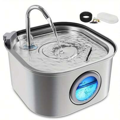 1pc Stainless Steel 108.2oz Automatic Cat Fountain With Large Eyes, Quiet USB-Powered Pet Water Dispenser For Cats, Dog Drinking Fountain With Horizontal Window, No Battery Required