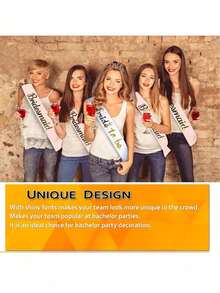 Set de 11 piezas de accesorios de despedida de soltera (1 faja de novia + 10 fajas de damas de honor), decoraciones para fiesta de despedida de soltera apropiadas para fiesta de soltera - Multicolor - Ver 3