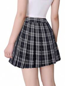 Women Girls Short High Waist Pleated Skater Tennis Skirt - Blacknavy Stripes - View 4