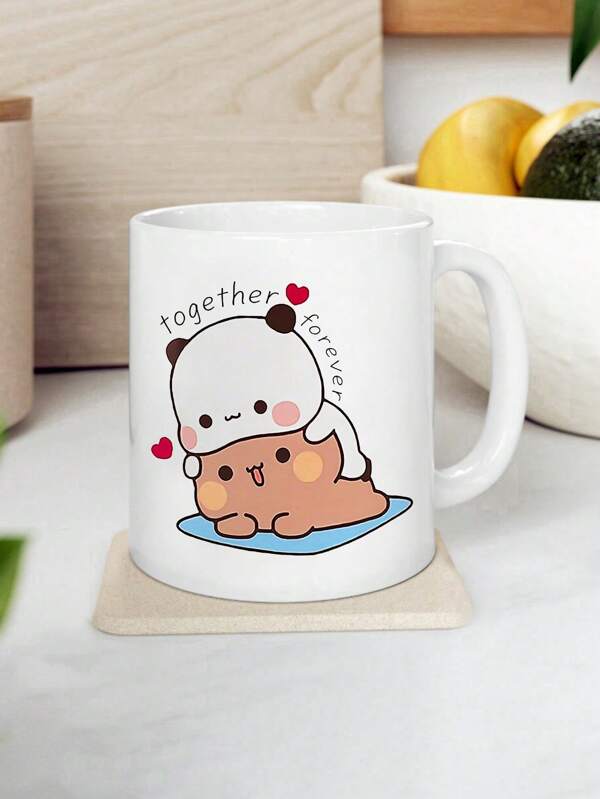 1 pièce Tasse à café en céramique Bubu Dudu - 11 oz, tasse de fantaisie réutilisable, lavable en machine. Conception d'ours "Love Forever", cadeau parfait pour les couples, tasse de Pâques pour épouse, époux, Noël, Saint-Valentin, anniversaire et cadeaux de vacances, tasse à thé, petit ami et petite amie, ustensiles de boisson d'été et d'hiver, parfait pour femme, sœur, amie, patron, employé, collègue, grande tasse de bureau, retour à l'école