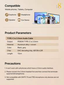 D8 USB-C 转 3.5mm 耳机和充电器适配器，二合一 USB-C 转 AUX 音频接口，配备 PD 60W 快充适配器线，兼容 16/16 Pro/16 Pro Max/15/15 Pro/15 Pro Max/15 Plus、Pro、Air 5、Air、Galaxy S23/S22+、Galaxy S10、S9、S8 Plus、Note 9、Note 8、Note A11、Note A20、Note A51、Note G6、Note G7、Note V30、Note V35、Moto Z2 等机型。 - 黑色 - 查看 10