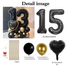 43pcs Black Number Column Balloon Set, Includes 32 Inch (81.28cm) Black Number Foil Balloons, Black & Metallic Gold Round Latex Balloons, Suitable For Anniversary, Birthday Decorations, Brides, Wedding Decor, Graduation, Festivals, Party Decor
