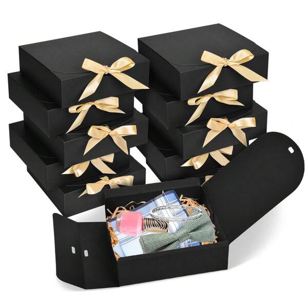 Set de 10 piezas/5 piezas/2 piezas - Caja de regalo blanca/negra/rosa/marrón con tapa, caja de regalo con lazo para propuesta de dama de honor, caja de regalo para boda, cumpleaños, fiesta de bienvenida al bebé y otras fiestas, regalos del Día de San Valentín, embalaje, cumpleaños, manualidades DIY, almacenamiento de belleza, envoltorio de regalo de graduación, caja decorativa para fiesta de boda