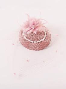 1pc Kids' Tulle Pearl Flower Fascinator Hat, Suitable For Girls' Daily Outfit, Photo Shoot