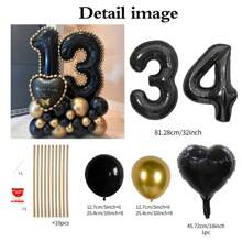43pcs Black Number Column Balloon Set, Includes 32 Inch (81.28cm) Black Number Foil Balloons, Black & Metallic Gold Round Latex Balloons, Suitable For Anniversary, Birthday Decorations, Brides, Wedding Decor, Graduation, Festivals, Party Decor