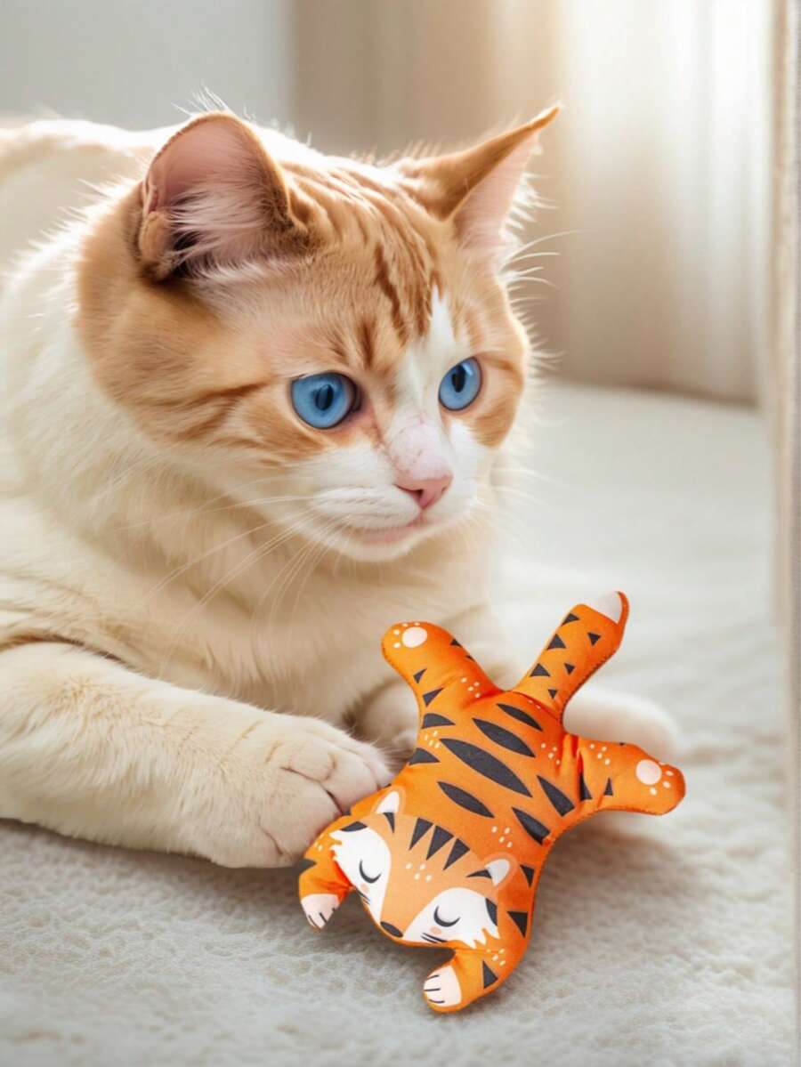 1pc Textile Cartoon Little Tiger Pet Plush Squeaky Toy, Suitable For Cats And Dogs Play And Entertaining - Multicolor - View 1