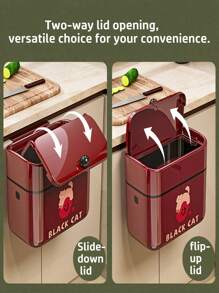 1 pieza Soporte de pared para basura, cubo de basura creativo de dibujos animados para cocina/oficina con tapa abatible, sin necesidad de taladrar