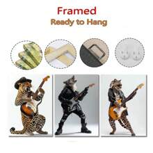 1pc Frameless Fun Animal Playing Guitar Posters Fashion Fox Bear Vintage Painting Printed Canvas Wall Arts Modern Living Room Bedroom Dormitory Bar Club Wall Decoration Home Decoration