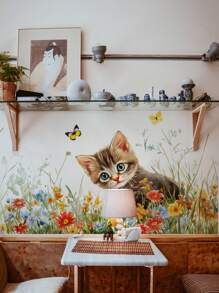 1 Set Cartoon Animal Wall Stickers, Rabbit, Floral, Cat Decals, For Children's Room, Living Room, Bedroom, Study