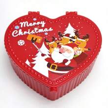صندوق مجوهرات قلب أحمر بشكل قلب مصنوع من البلاستيك بنقوش عيد الميلاد، مناسب لتخزين وعرض المجوهرات، مناسب لتعبئة مستحضرات التجميل، صندوق هدايا عيد الميلاد.