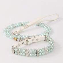 綠色人造珍珠寵物項圈合適適用於貓和小狗 - 綠色 - 查看 7