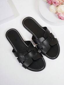 Damen Sommer Pantoffeln in Große Größen, modernes minimalistisches Design, bequem, geschlossene Zehenpartie, Mesh, Cut Out, atmungsaktiv, rutschfest, leicht, Strand, Outdoor Sandalen, Schwarz, Braun - Schwarz - Übersicht 7