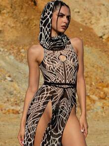 LADYINGBAY Bone Relics Hooded Dress Various Activities, Festivals, Performance Costumes, Party Dresses, Sexy Nightclub Dance Costumes Halloween Costumes And Christmas Performance Outfits Christmas Clothing, Christmas Gifts - 棕色 - 查看 2